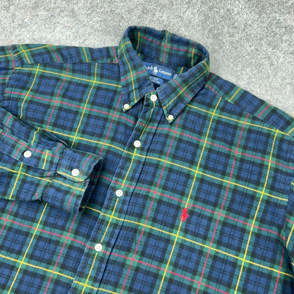 Ralph Lauren Shirt‎ Mens Medium Blue Green Plaid Blake Long Sleeve Button Down